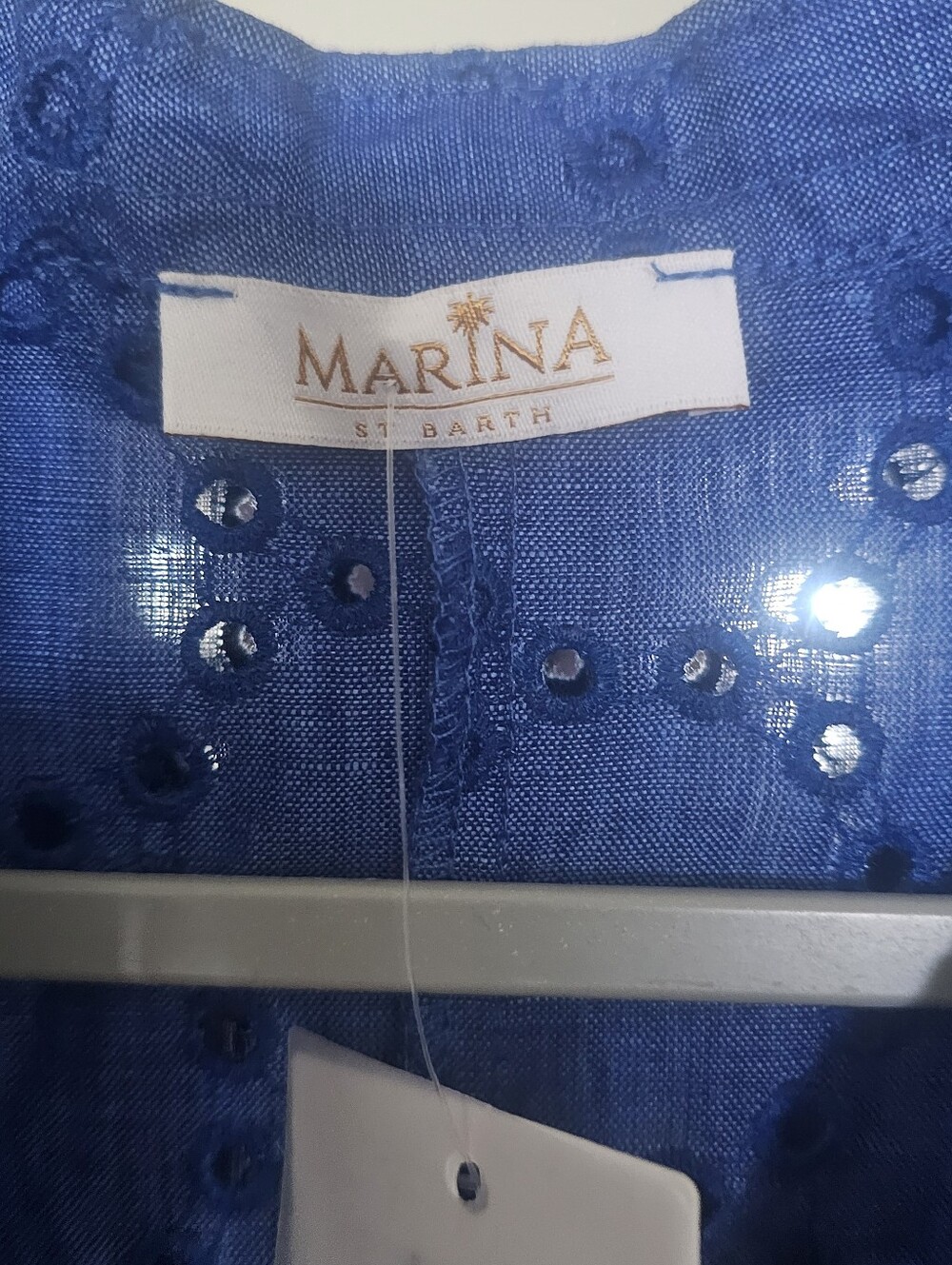 MARINA Blue Eyelet Maxi Shirt Dress - Long Sleeve - Picture 3 of 11